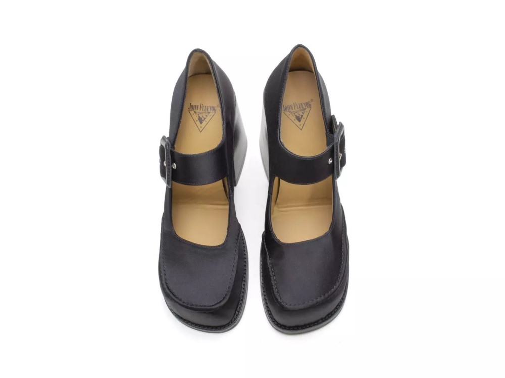 John Fluevog Laurie - Black Satin | Platform Mary Janes