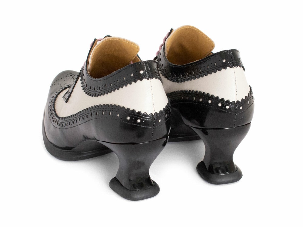 John Fluevog Dr. Gunter - Black/Beige | Brogue Lace-Up Heels
