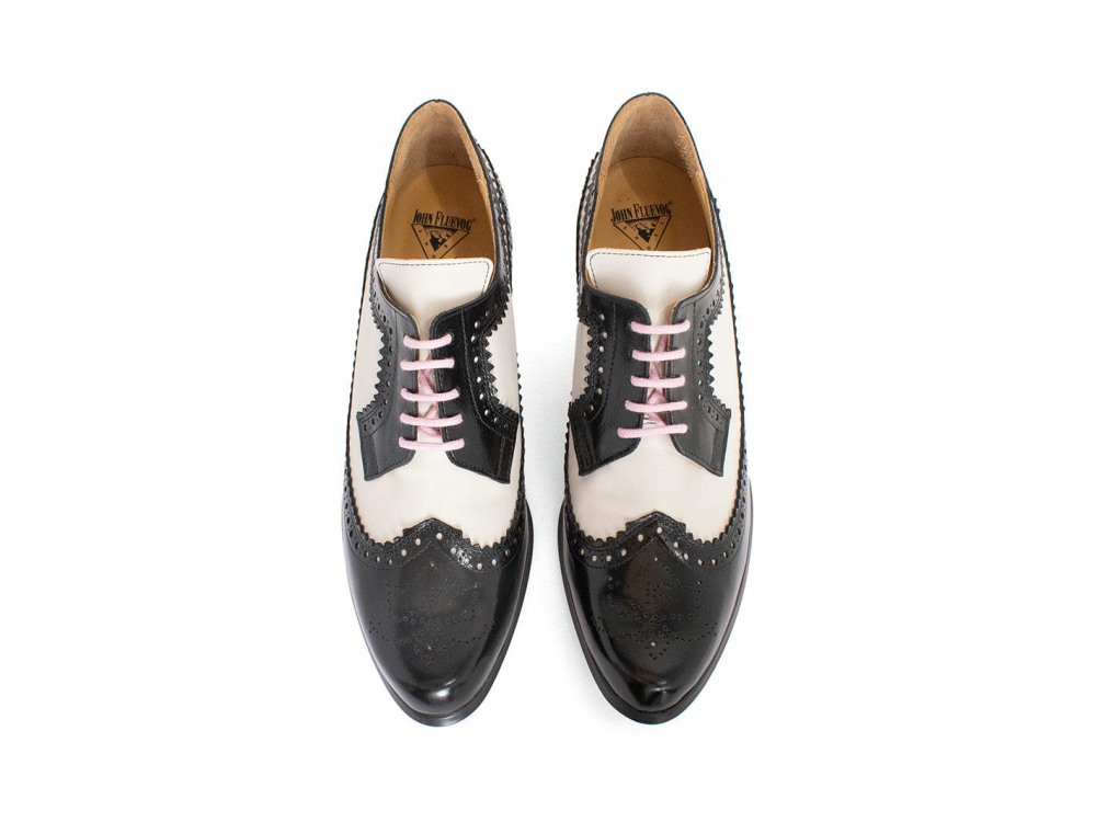 John Fluevog Dr. Gunter - Black/Beige | Brogue Lace-Up Heels