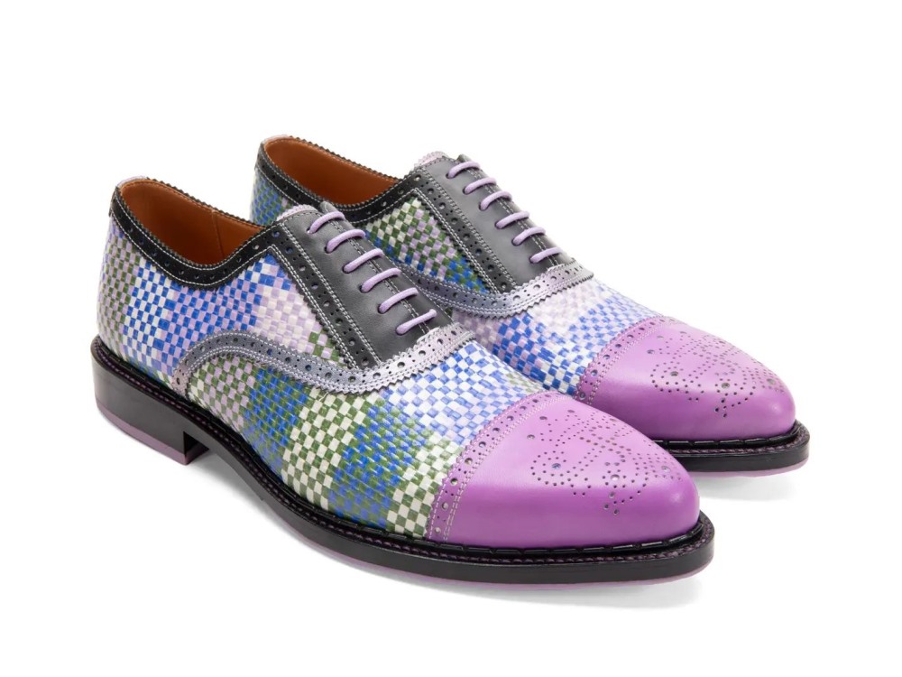 John Fluevog Edda - Weave Purple/Blue | Leather Pointed Toe Brogue Oxfords