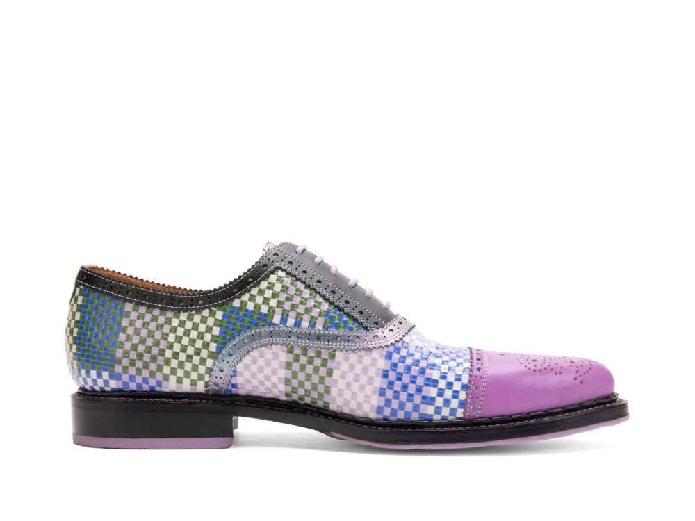 John Fluevog Edda - Weave Purple/Blue | Leather Pointed Toe Brogue Oxfords