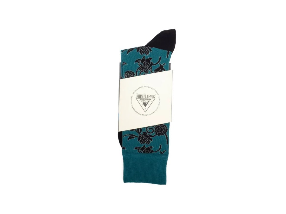 John Fluevog Xay Xay Vog Socks - Blue/Black | Floral sock