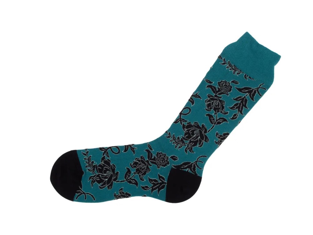John Fluevog Xay Xay Vog Socks - Blue/Black | Floral sock