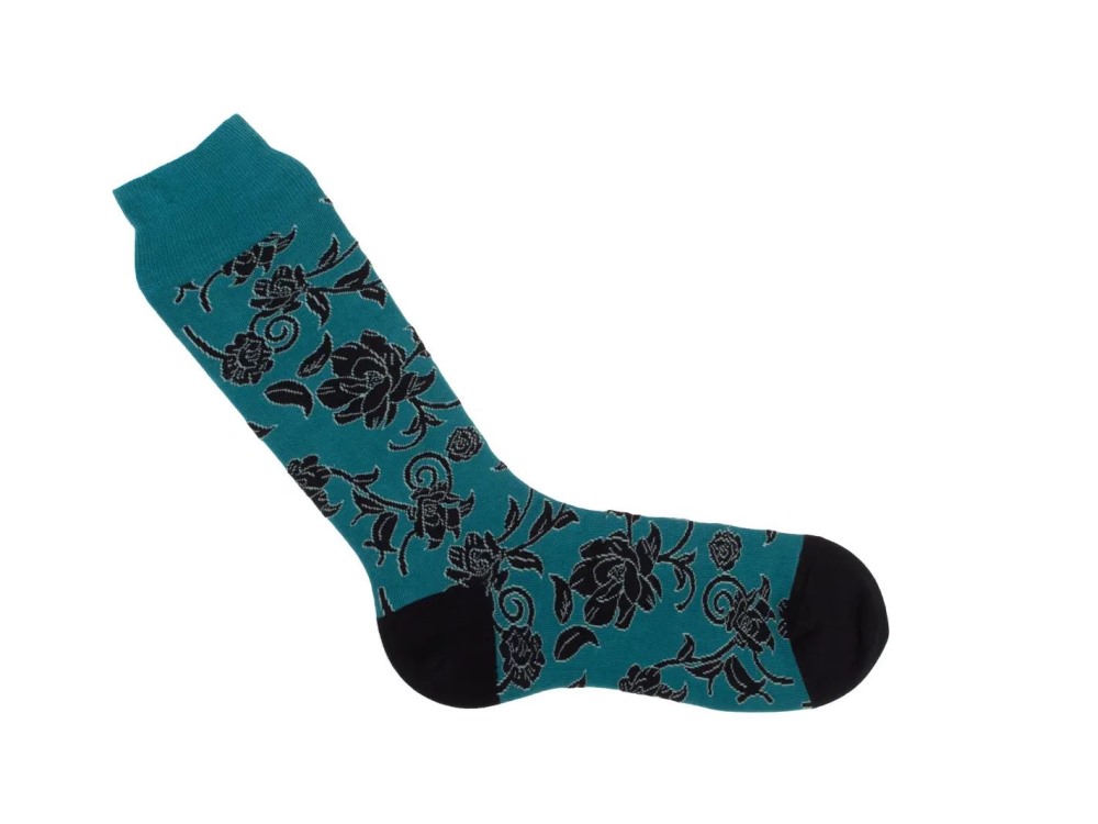 John Fluevog Xay Xay Vog Socks - Blue/Black | Floral sock