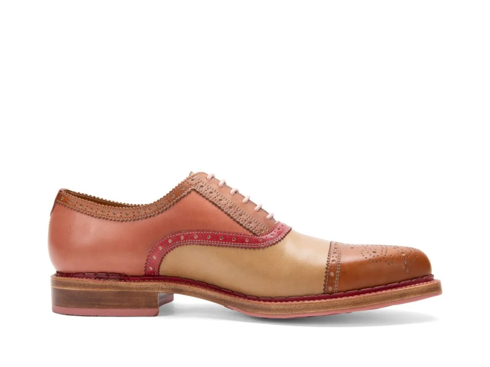 John Fluevog Edda - Brown/Pink | Leather Pointed Toe Brogue Oxfords