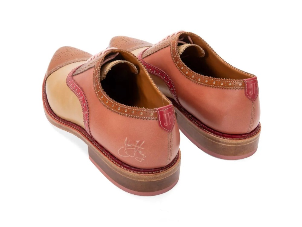 John Fluevog Edda - Brown/Pink | Leather Pointed Toe Brogue Oxfords