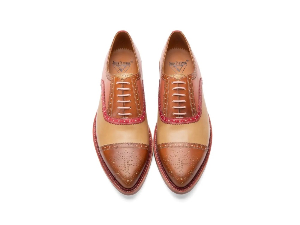 John Fluevog Edda - Brown/Pink | Leather Pointed Toe Brogue Oxfords