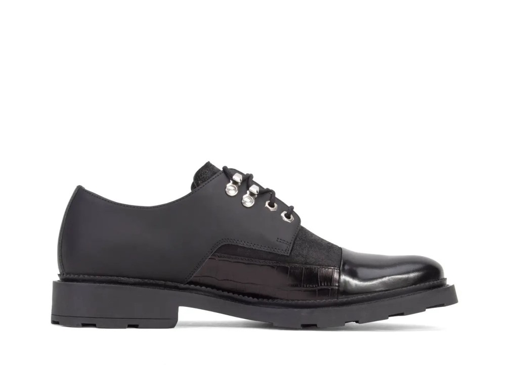 John Fluevog Quinn - Black | Multi-Textured Lace-Up Shoes