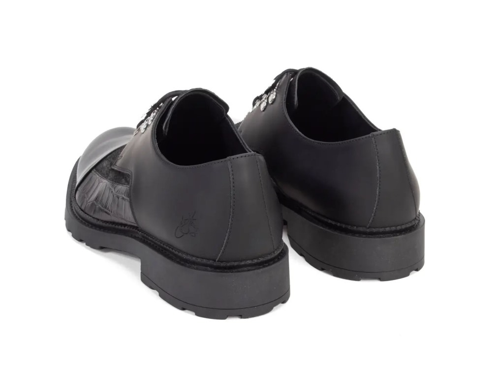 John Fluevog Quinn - Black | Multi-Textured Lace-Up Shoes
