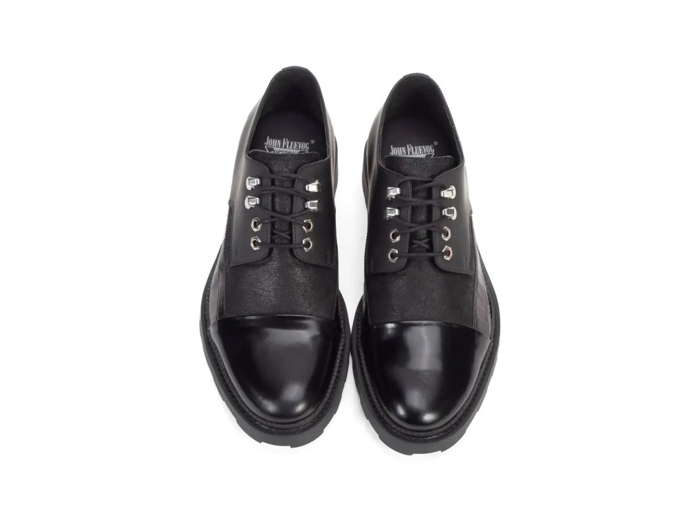 John Fluevog Quinn - Black | Multi-Textured Lace-Up Shoes