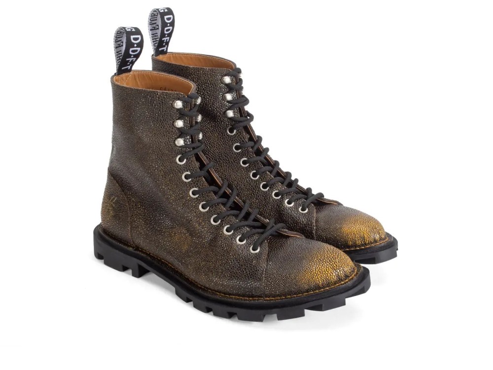 John Fluevog Sixfields - Yellow Pebble Brush Off | Lace-Up Combat Boots