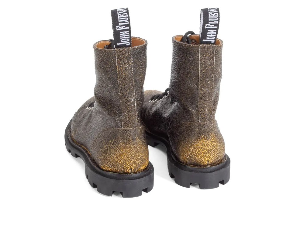 John Fluevog Sixfields - Yellow Pebble Brush Off | Lace-Up Combat Boots
