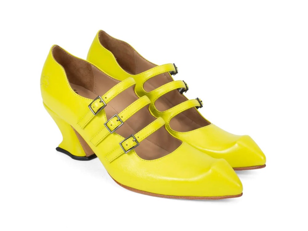 John Fluevog Bach - Neon Yellow | Triple-Strap Mary Jane Heels