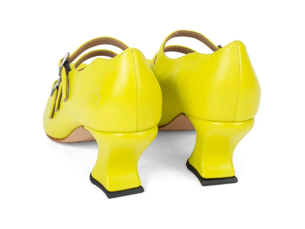 John Fluevog Bach - Neon Yellow | Triple-Strap Mary Jane Heels
