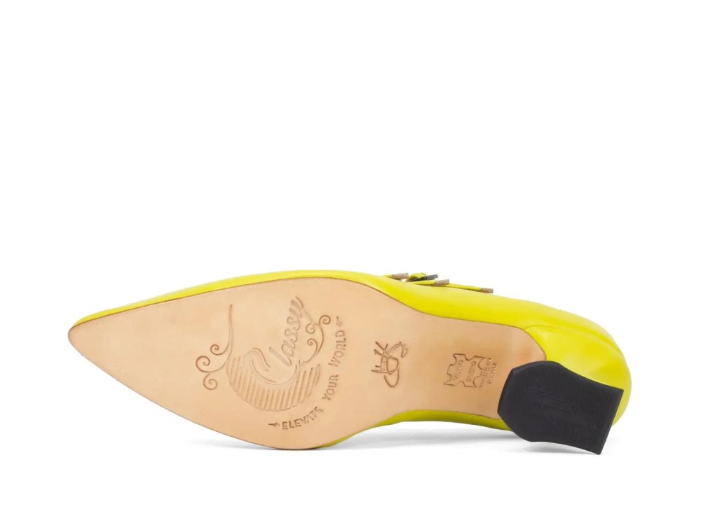 John Fluevog Bach - Neon Yellow | Triple-Strap Mary Jane Heels