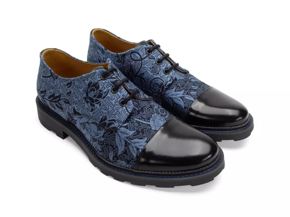 John Fluevog Oakland - Blue/Black | Classic Toe-Capped Derby Shoes