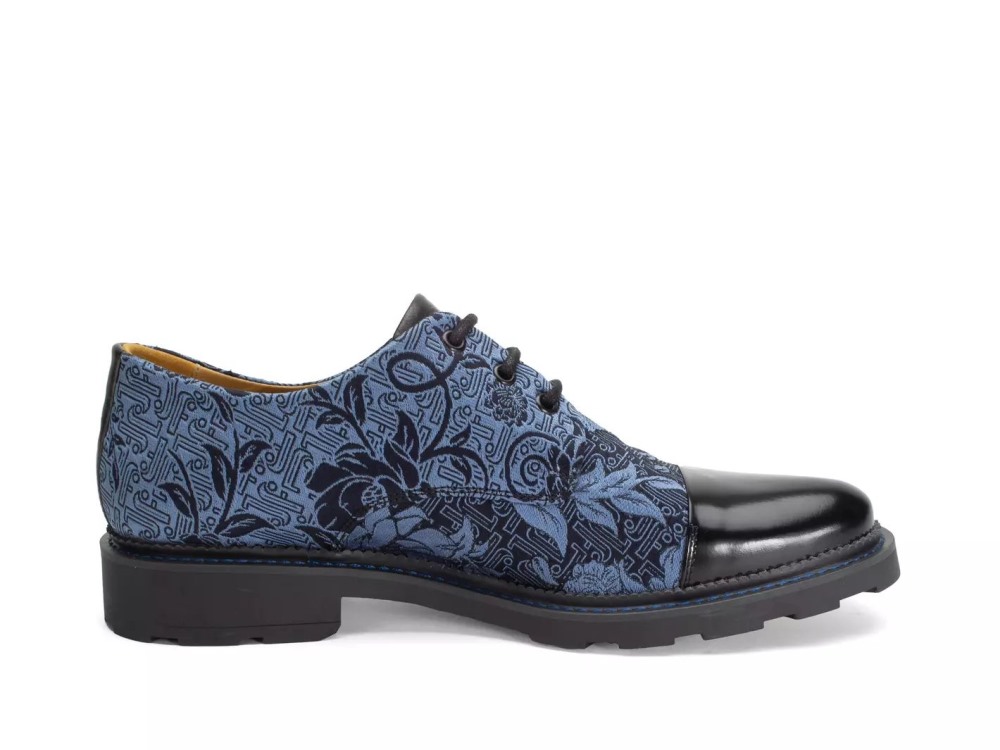 John Fluevog Oakland - Blue/Black | Classic Toe-Capped Derby Shoes