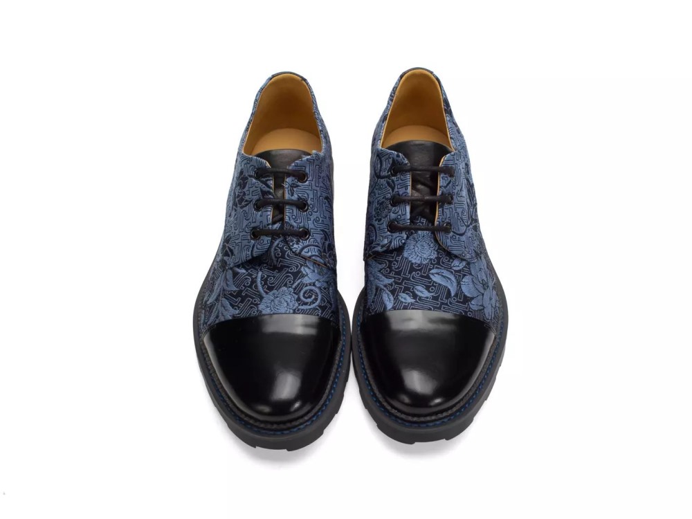John Fluevog Oakland - Blue/Black | Classic Toe-Capped Derby Shoes