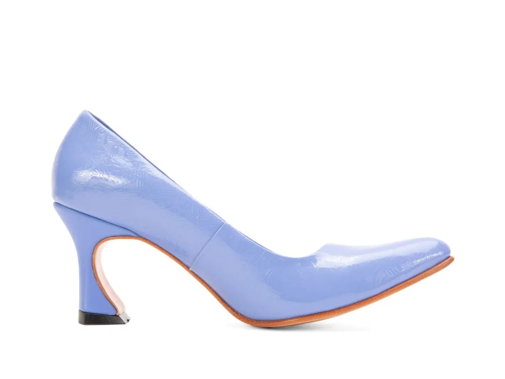 John Fluevog Desmond - Blue Emboss | Angular Mid Heel Pumps