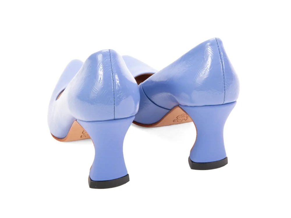 John Fluevog Desmond - Blue Emboss | Angular Mid Heel Pumps