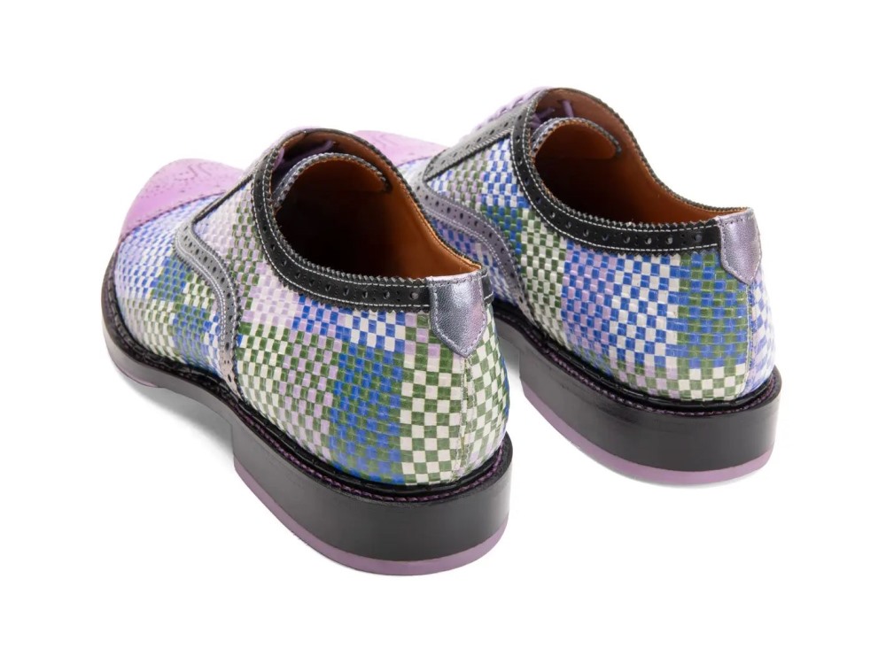 John Fluevog Edda - Weave Purple/Blue | Leather Pointed Toe Brogue Oxfords