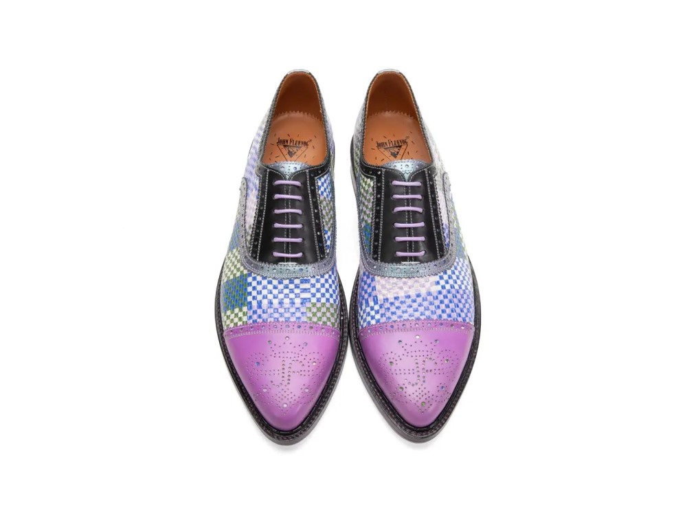 John Fluevog Edda - Weave Purple/Blue | Leather Pointed Toe Brogue Oxfords