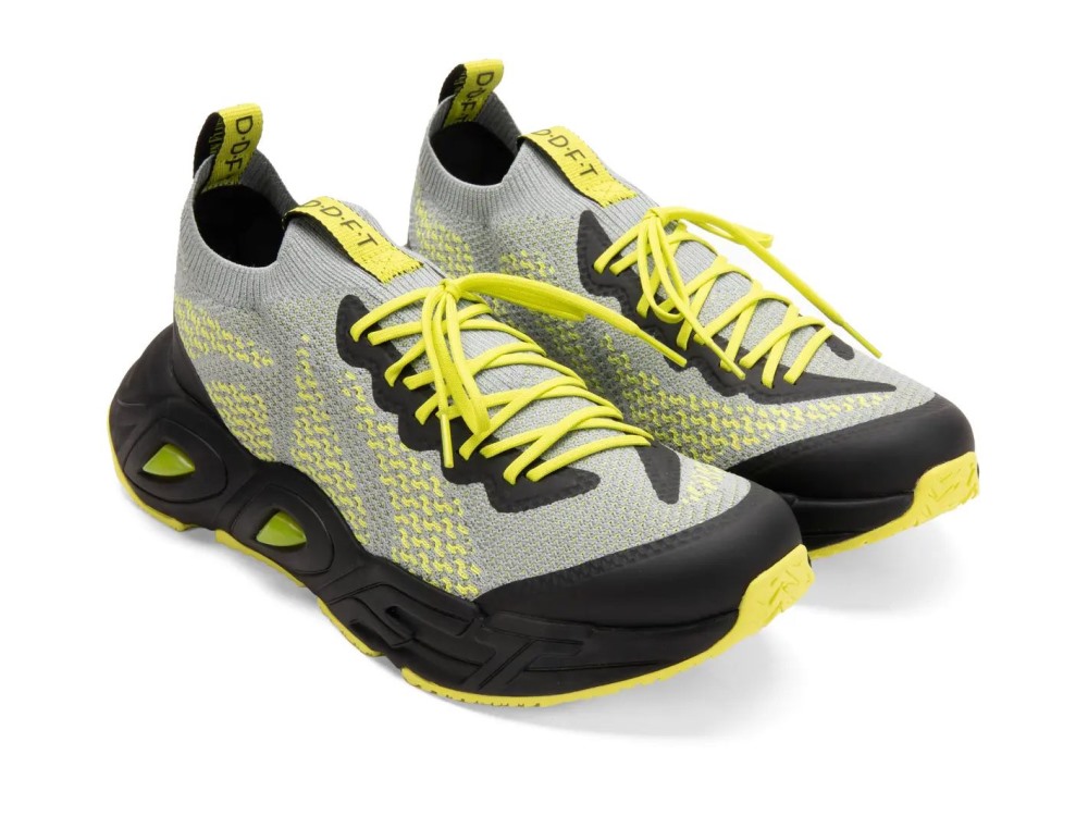 John Fluevog Velocity Prism - Grey/Neon Yellow | Breathable Knit Sneakers