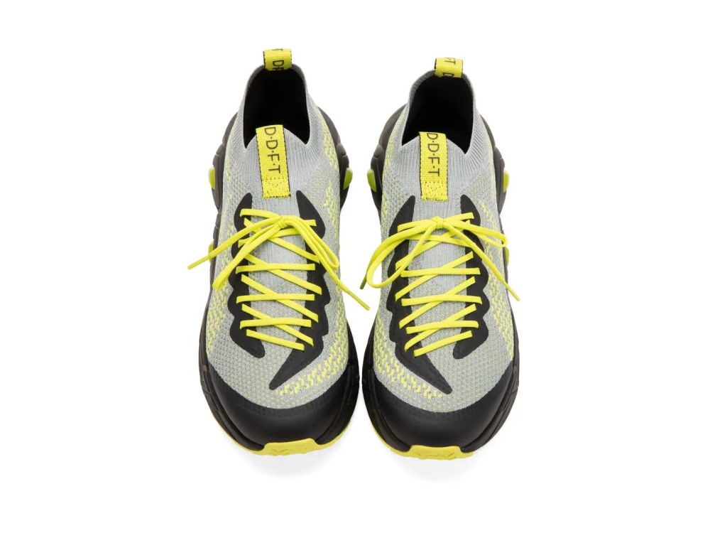 John Fluevog Velocity Prism - Grey/Neon Yellow | Breathable Knit Sneakers