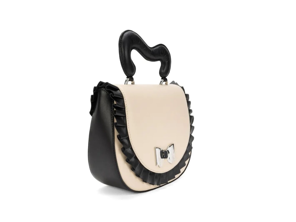 John Fluevog Brandy - Beige/Black | Handbag With Ruffle Trim