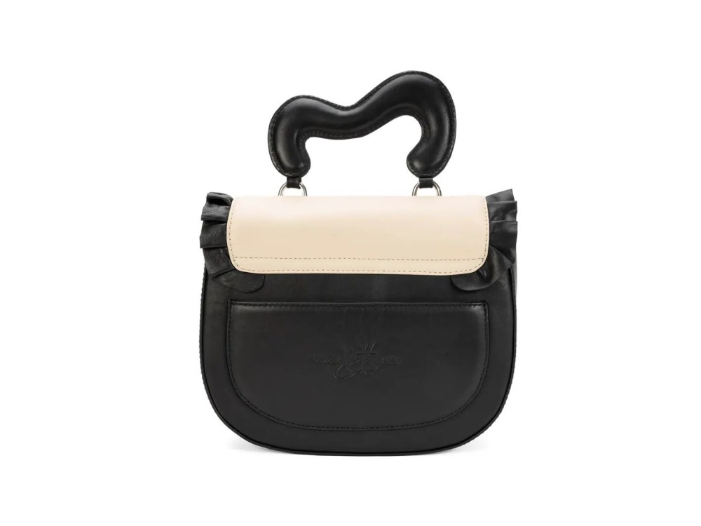 John Fluevog Brandy - Beige/Black | Handbag With Ruffle Trim