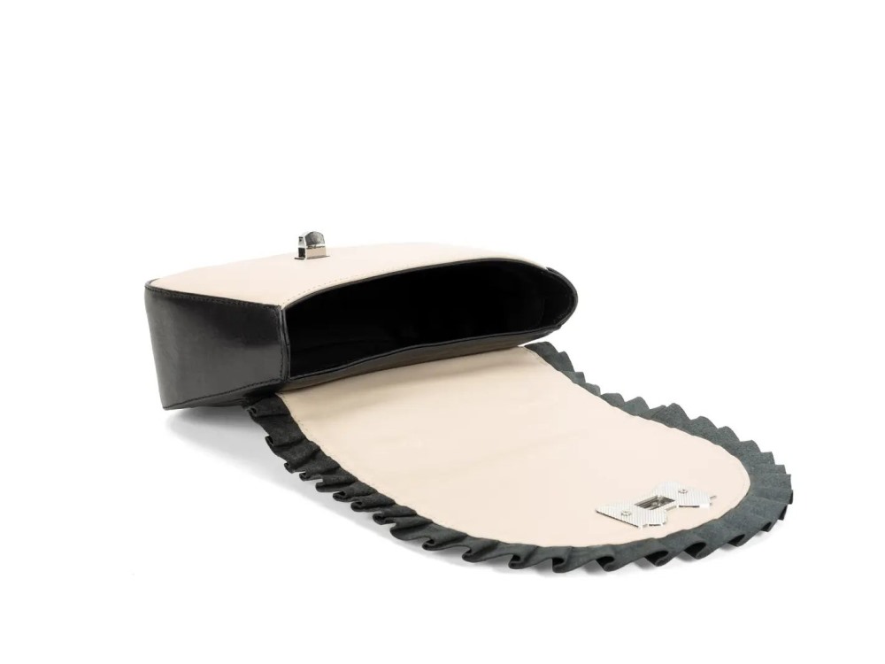 John Fluevog Brandy - Beige/Black | Handbag With Ruffle Trim