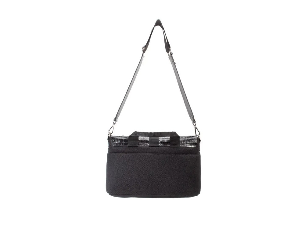 John Fluevog Jude - Black Croc | Sporty crossbody bag with handle