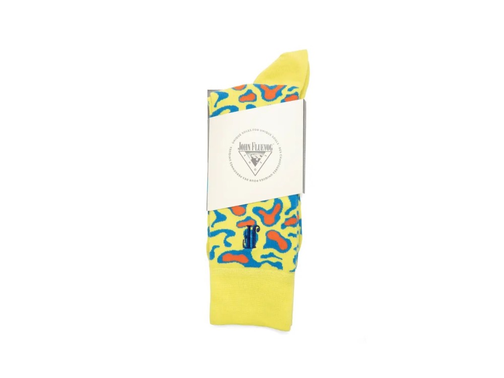 John Fluevog Walter Carl Vog Socks - Yellow/Blue | Swirly Blob Socks