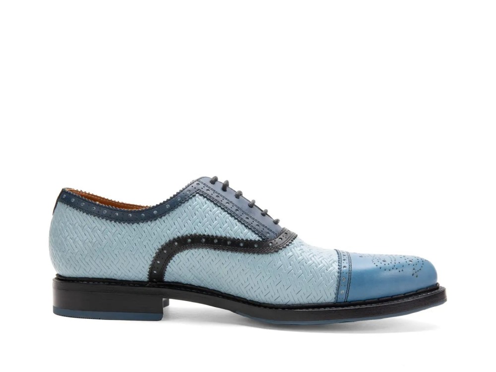 John Fluevog Edda - Weave Black/Blue | Leather Pointed Toe Brogue Oxfords