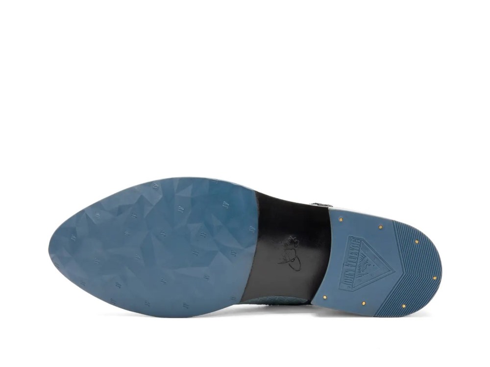 John Fluevog Edda - Weave Black/Blue | Leather Pointed Toe Brogue Oxfords