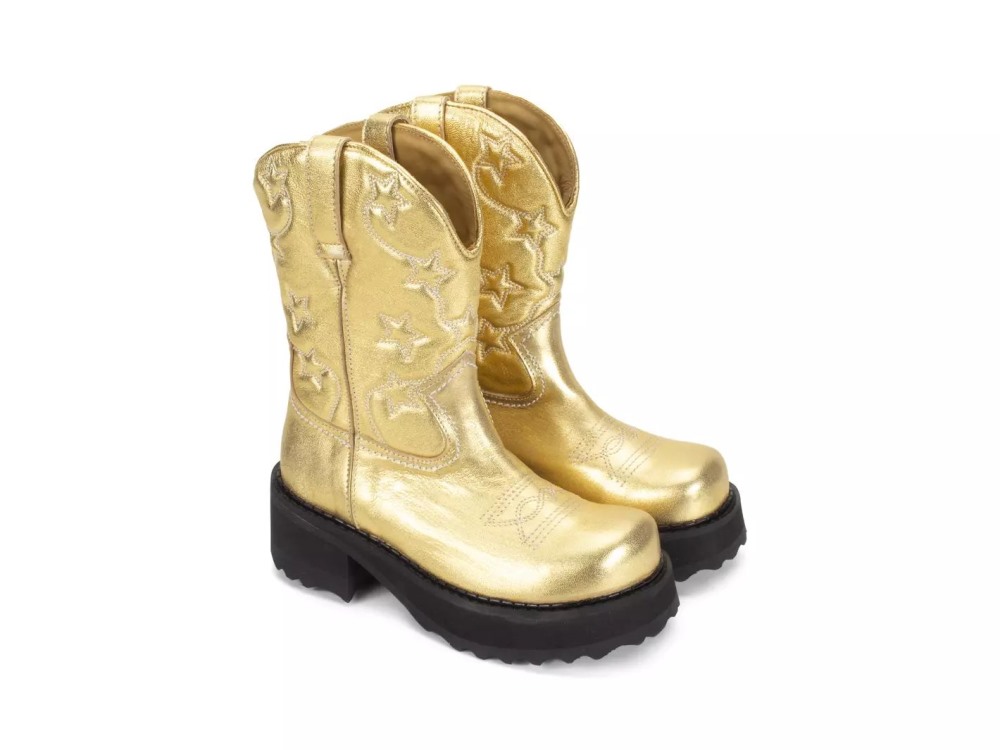 John Fluevog Ankle Cowboy - Gold | Platform Ankle Cowboy Boots