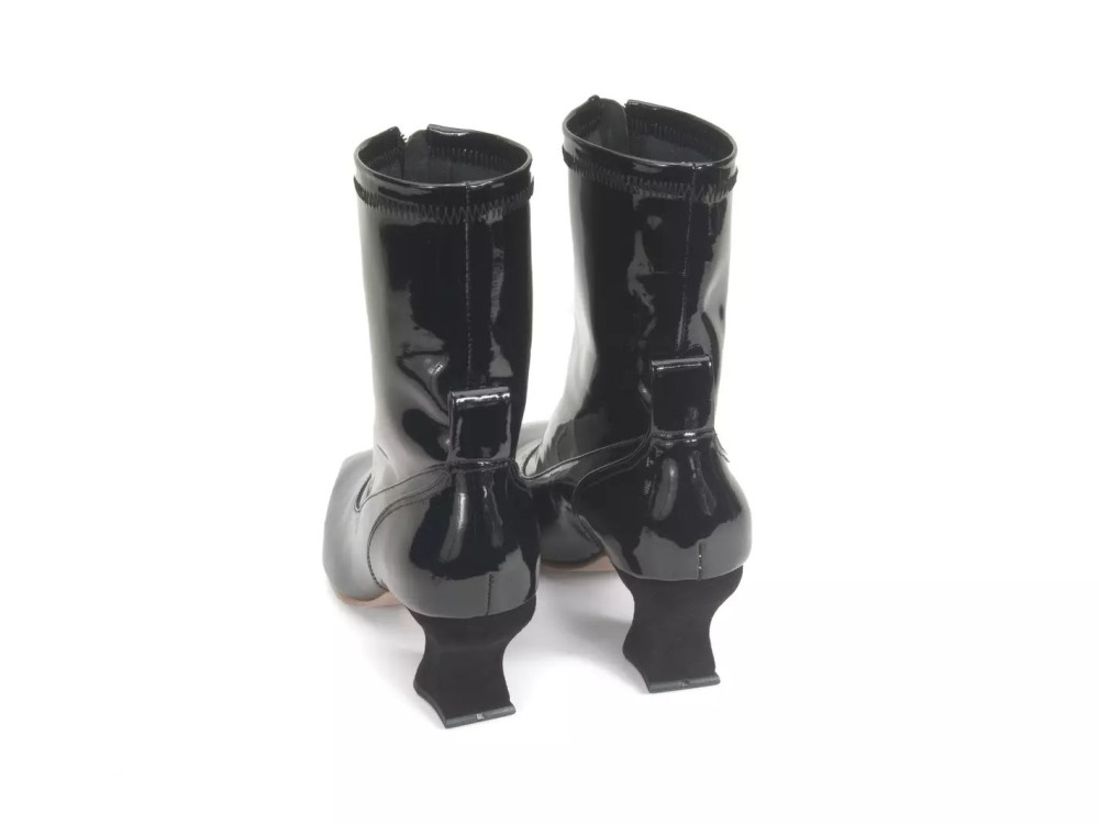 John Fluevog Countess - Black Patent | Front-Zip Booties