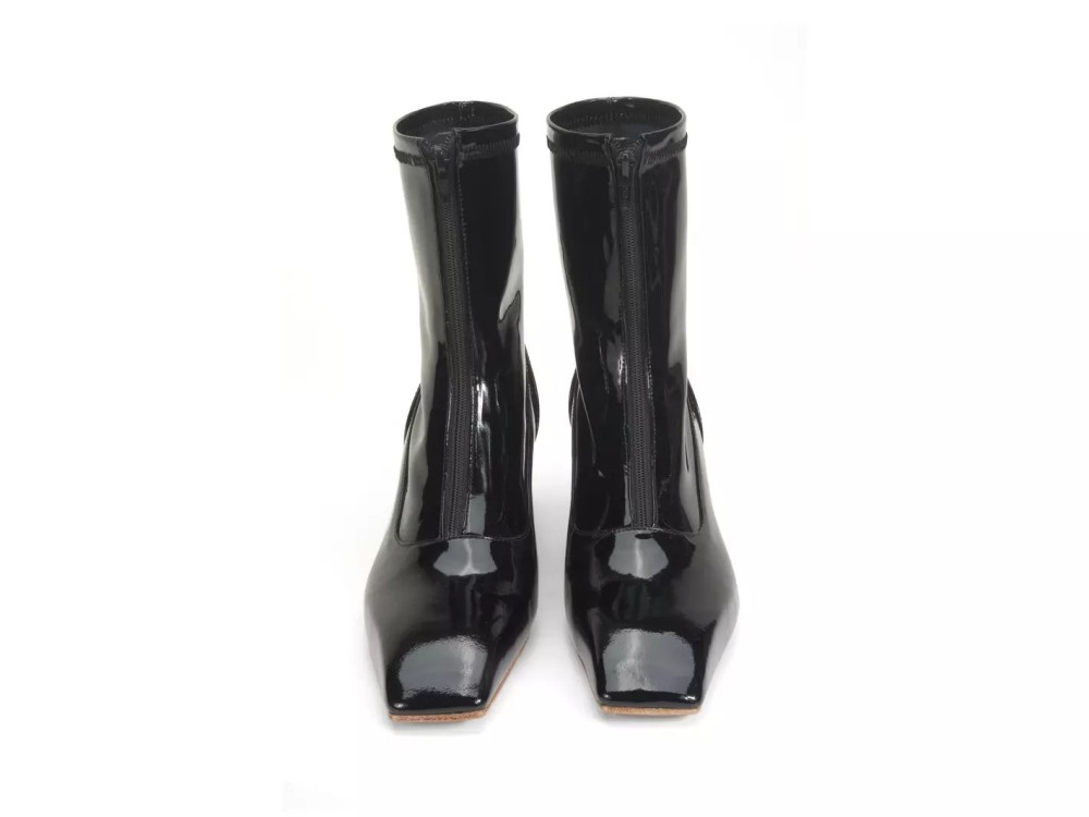 John Fluevog Countess - Black Patent | Front-Zip Booties