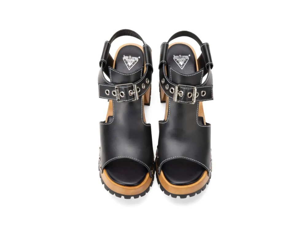 John Fluevog Een - Black | Open-Toe Clog Sandals