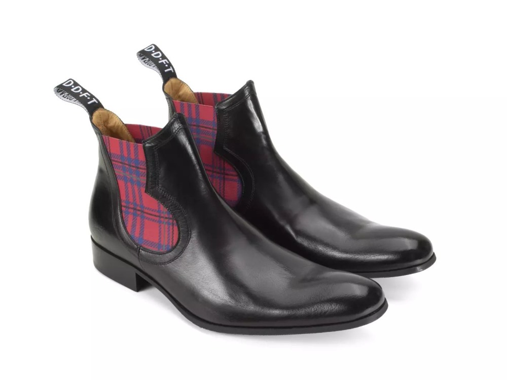 John Fluevog Rigas - Black/Red Plaid | Chelsea Boots