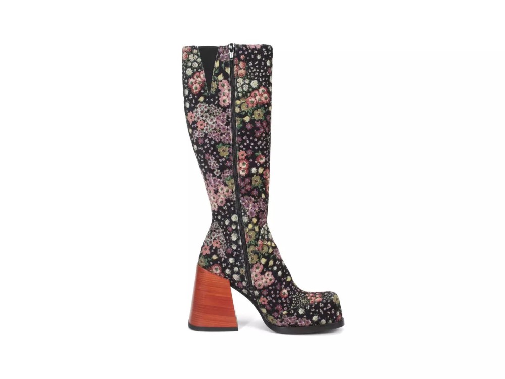 John Fluevog Andi - Black Floral | Chunky Knee-High Boots