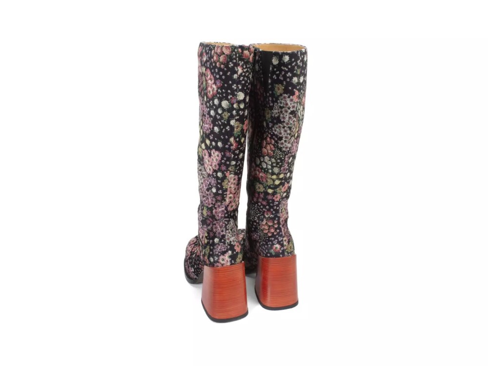John Fluevog Andi - Black Floral | Chunky Knee-High Boots