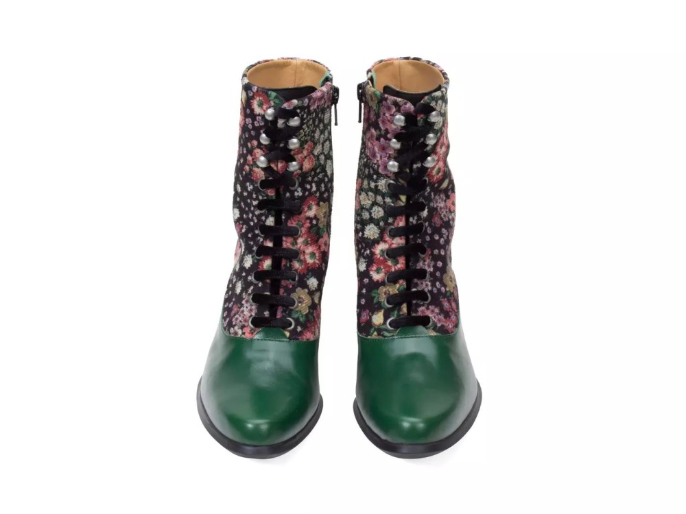 John Fluevog Amrita - Green Floral | Lace-Up Mid-Calf Boots