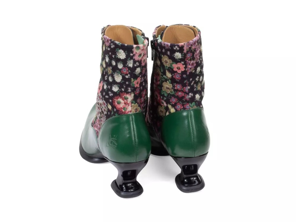 John Fluevog Amrita - Green Floral | Lace-Up Mid-Calf Boots