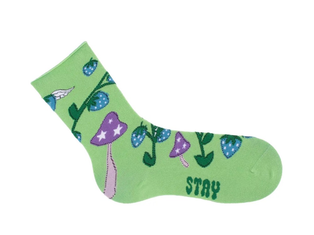 John Fluevog Neko Vog Socks - Green/Purple/Blue | Strawberry and mushroom sock