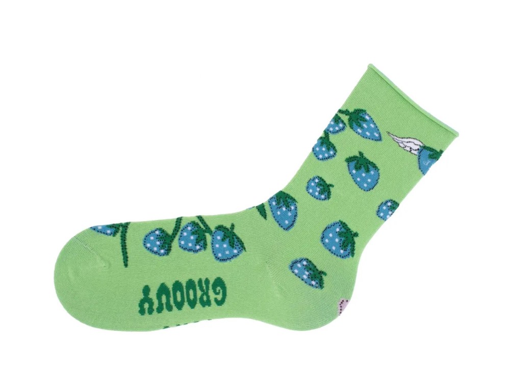 John Fluevog Neko Vog Socks - Green/Purple/Blue | Strawberry and mushroom sock