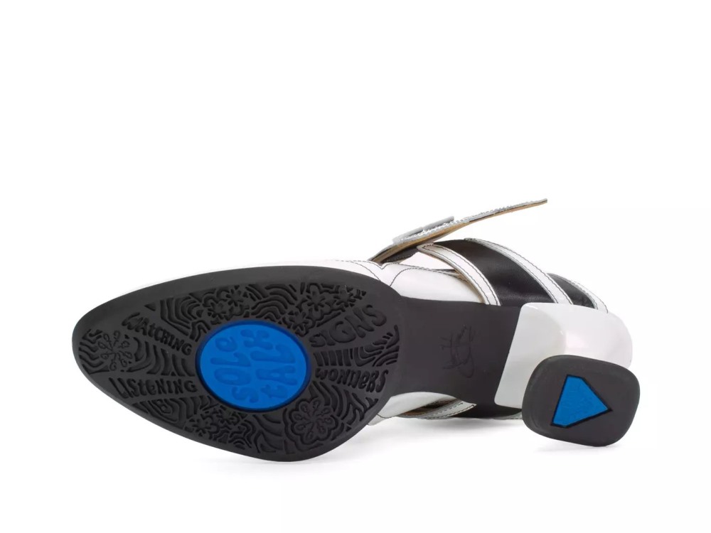 John Fluevog Dorothea - Black/White | Brogue Mary Janes with Flared Strap