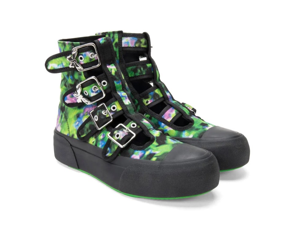 John Fluevog Givens - Green/Purple Tie-Dye Vegan | Gladiator-Style High-Tops