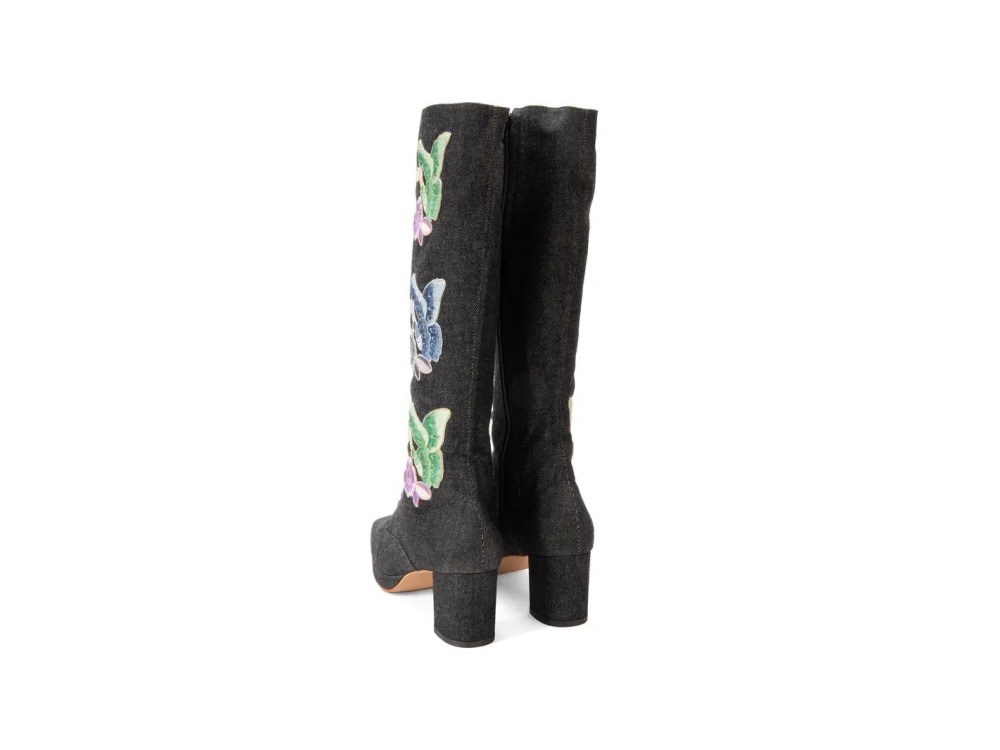 John Fluevog Chrysalis - Black Denim | Zip-Up Tall Boot with Laces