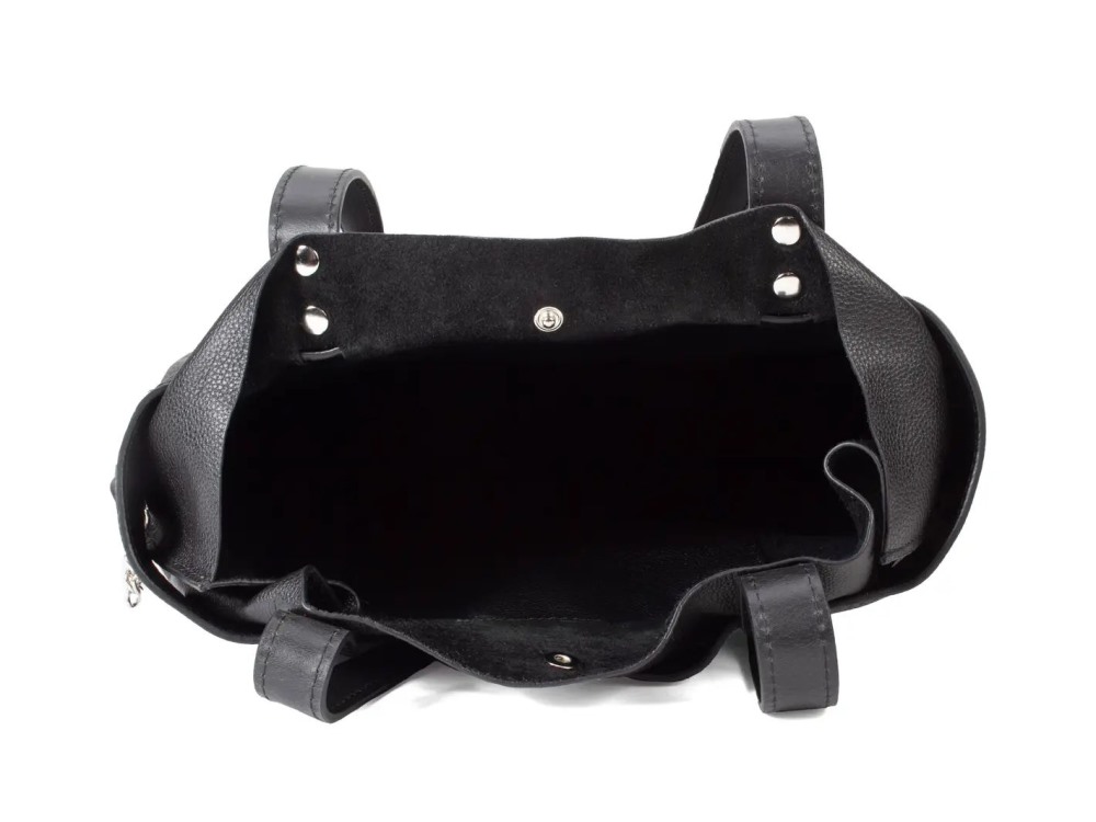 John Fluevog Lola - Black | Embossed tote bag with buckle